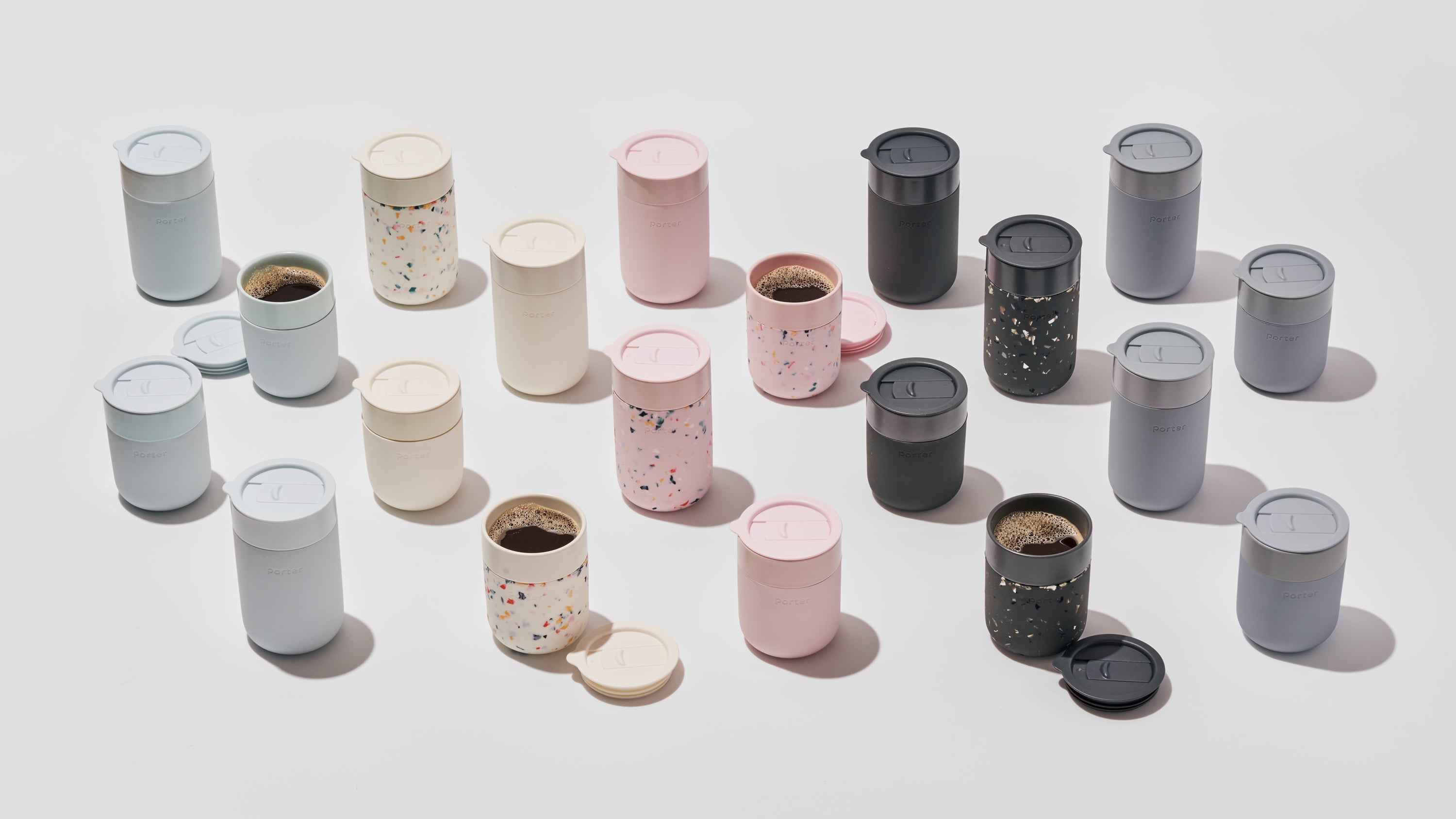 W&P Porter Ceramic Mug w/ Protective Silicone Sleeve, Cream 12 Ounces ,  On-the-Go , No Seal Tight , Reusable Cup for Coffee or Tea , Portable 