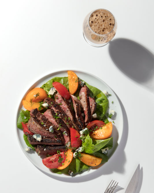 Grilled Rib-Eye with Heirloom Tomato and Little Gem Salad