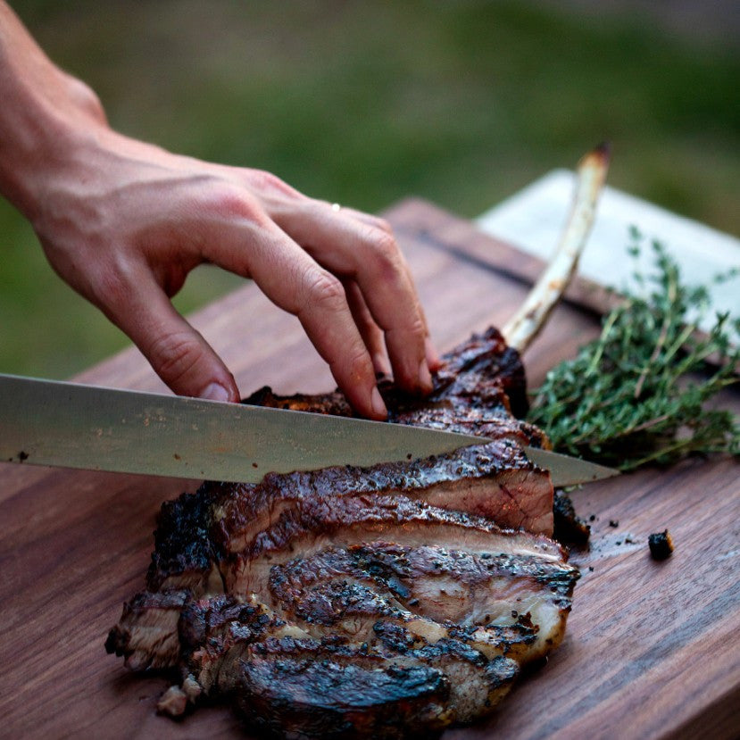 Tomahawk Rib-Eye Steaks with Charred-Ramp Chimichurri